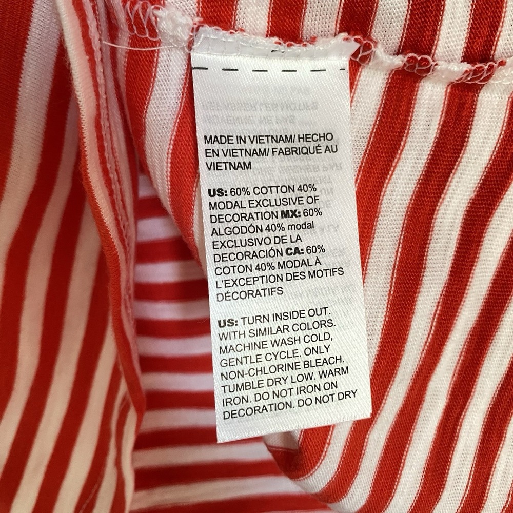 Chicos Tunic Top XL Red Striped Round Neck Long Sleeve Beaded Love Coastal - Picture 7 of 9